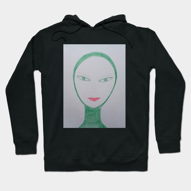 Green Eyed Lady Unique Portrait Art Hoodie by Unique Black White Colorful Abstract Art